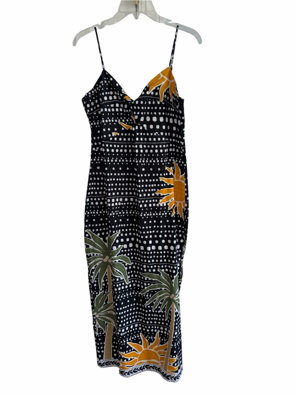 LOFT Beach Black Tropical Print Midi Dress Size 6 - Picture 2 of 10